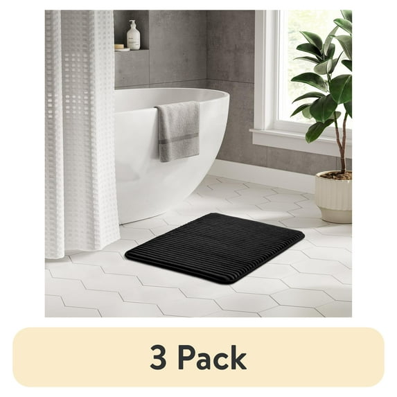 (3 pack) Mainstays Black Performance Foam 20"x 32" Bath Rug