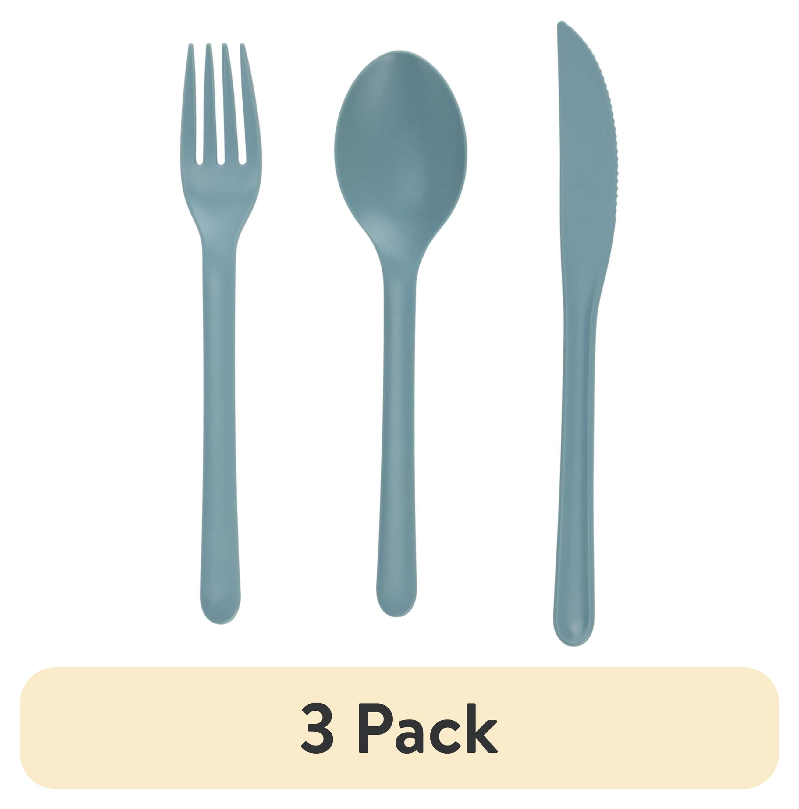Reusable Plastic Kitchenware Mainstays Eco-Friendly Recycled Plastic 3-Piece Flatware Set - Blue ...