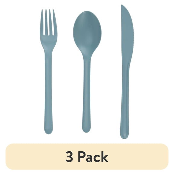 (3 pack) Mainstays - Blue Eco-Friendly Recycled Plastic 3-Piece Flatware Set