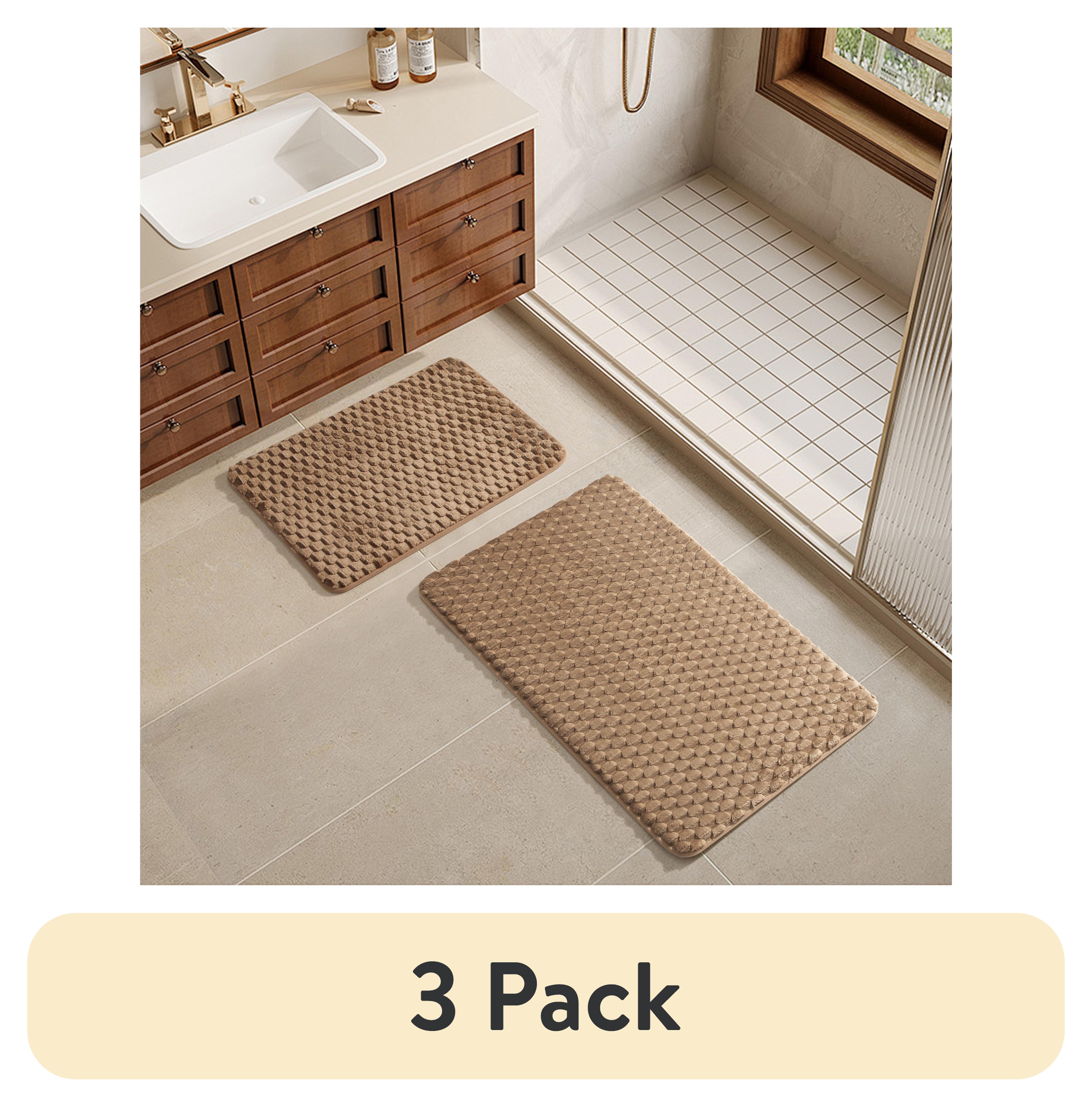 (3 pack) Mainstays Brown Bag 2pc Tile Bubble Bath Rug Set
