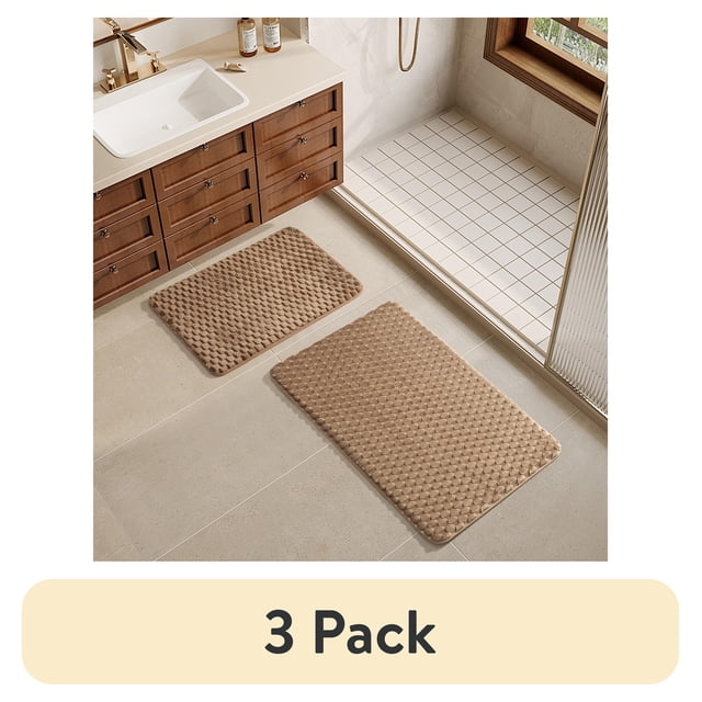 (3 pack) Mainstays Brown Bag 2pc Tile Bubble Bath Rug Set