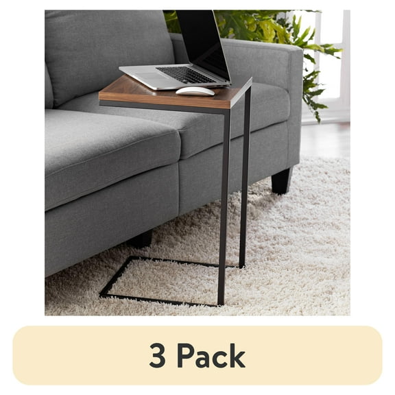 (3 pack) Mainstays C-Shape Metal End Table, Canyon Walnut Finish