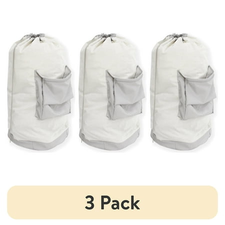(3 pack) Mainstays Durable Canvas Laundry Bag with Drawstring and Pocket, 26" x 37"