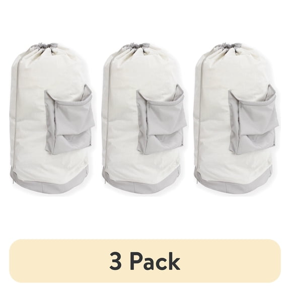 (3 pack) Mainstays Durable Canvas Laundry Bag with Drawstring and Pocket, 26" x 37"