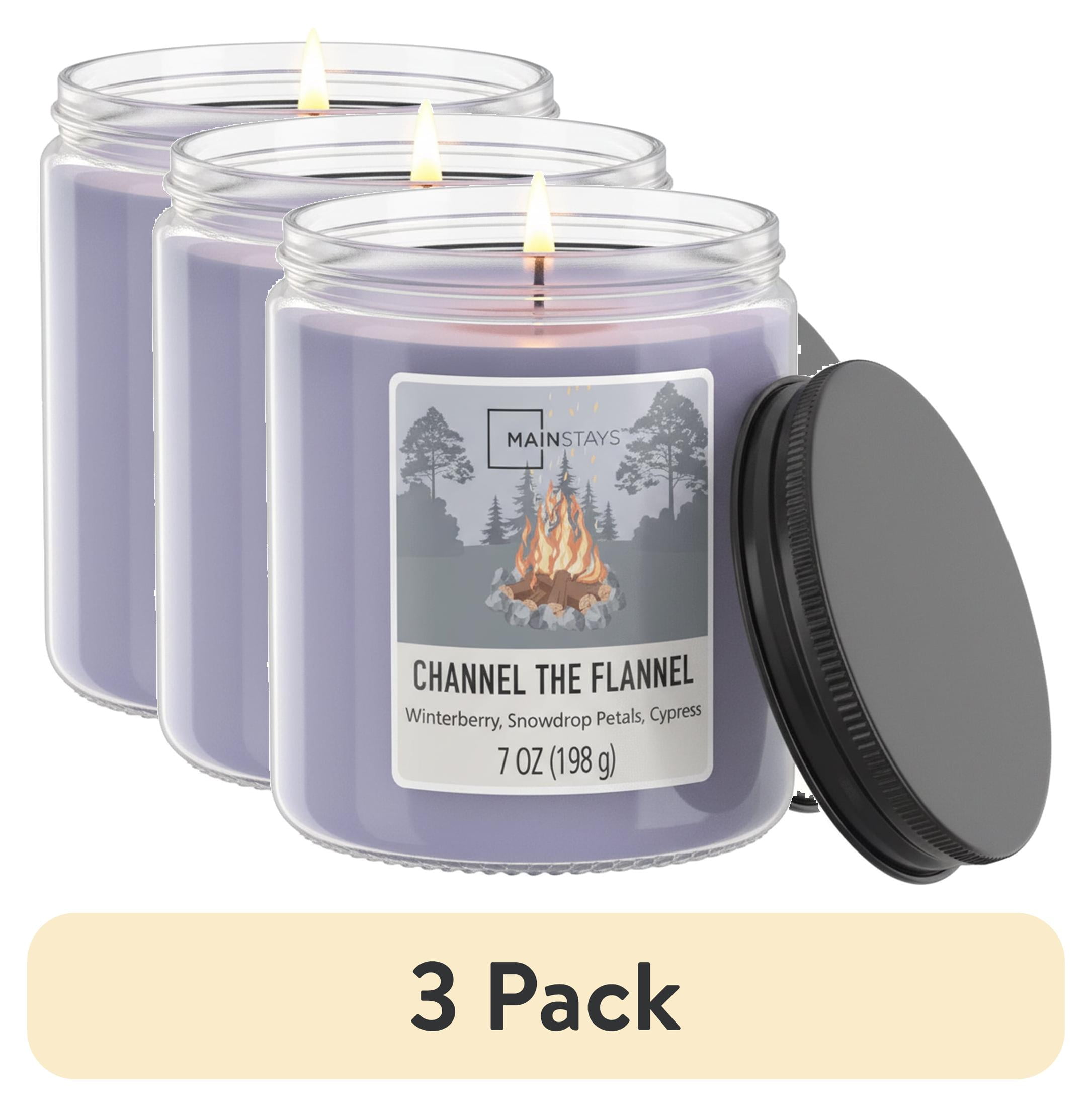 (3 pack) Mainstays Single-Wick Twist Glass Jar Scented Candle, Channel the Flannel Twist Lid, 7 oz.