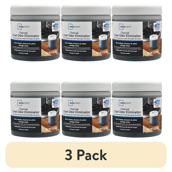 (3 pack) Mainstays Charcoal Odor Eliminator for Closets, Fragrance‑Free, 17 oz, 6‑Pack