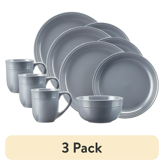 (3 pack) Mainstays Chiara 16-Piece Stoneware Gray Dinnerware Set