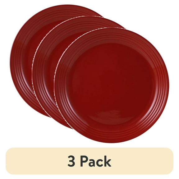 (3 pack) Mainstays Chiara Stoneware Round Red Dinner Plate,10.5"