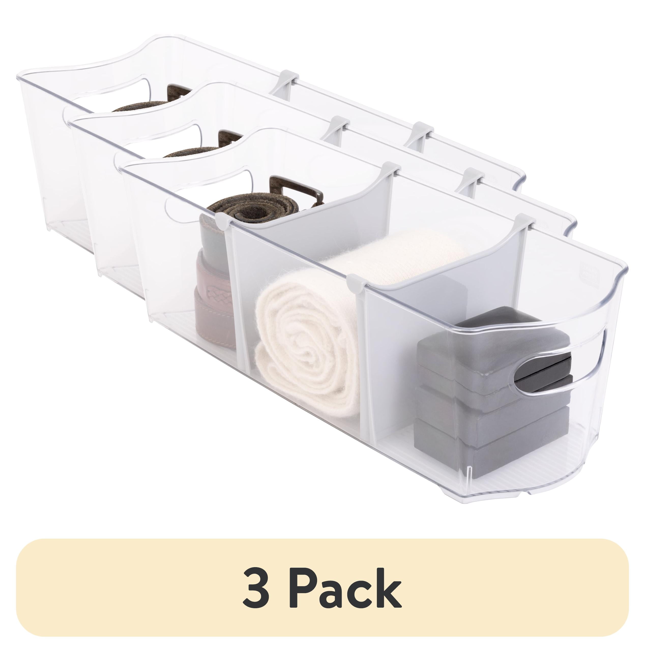 (3 pack) Mainstays Clear Closet and Laundry Organizer Storage Bin with Removable Dividers