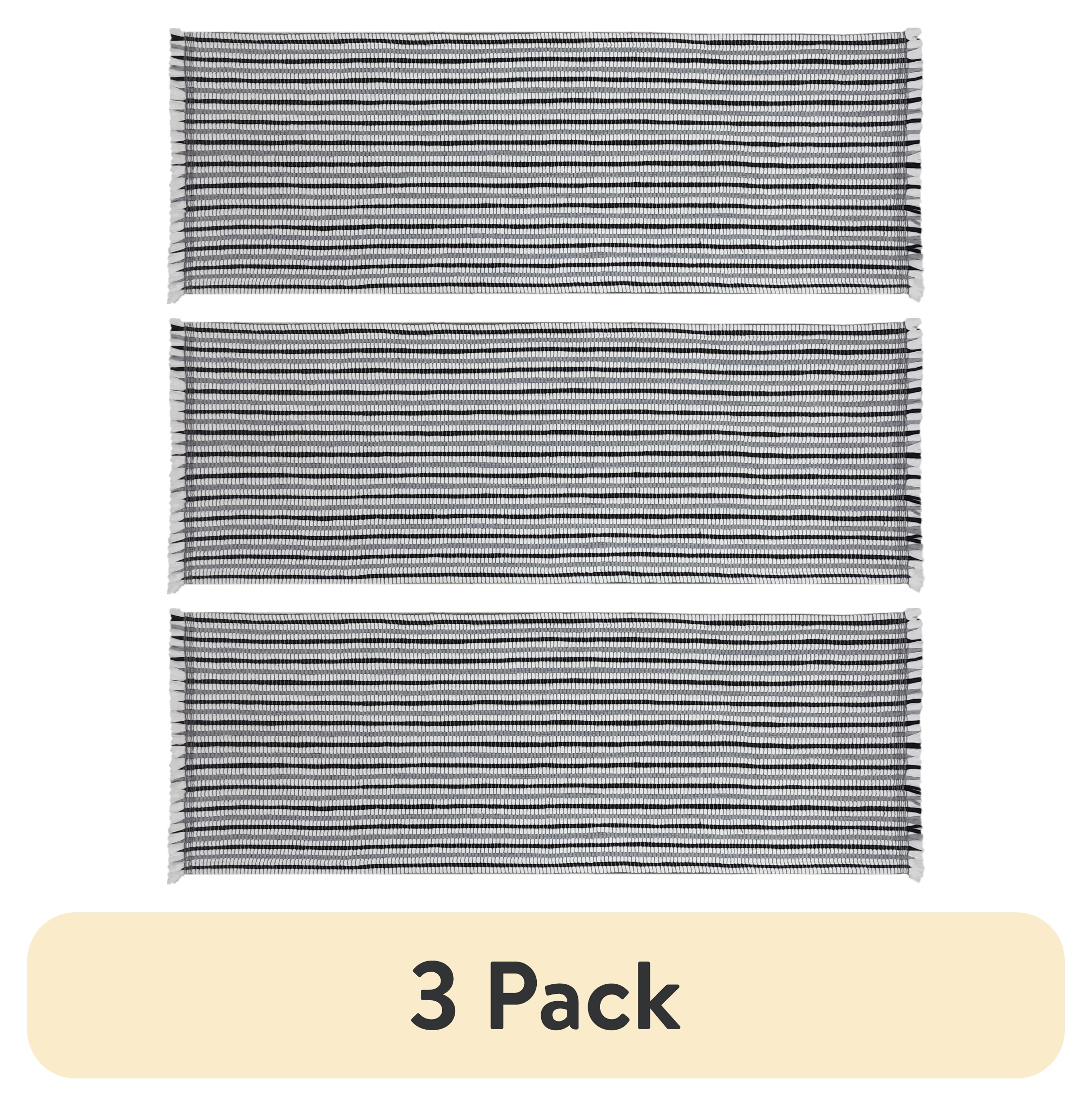 (3 pack) Mainstays Coastal Stripe Indoor Runner 20" x 60" – Blue, White & Black