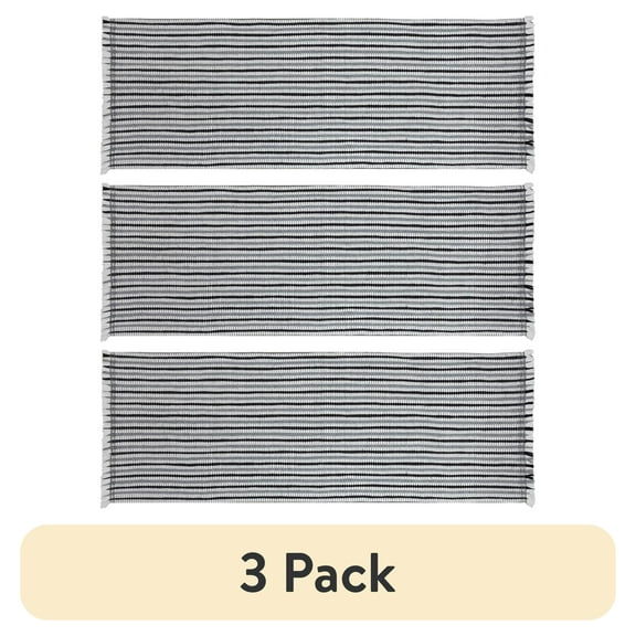 (3 pack) Mainstays Coastal Stripe Indoor Runner 20" x 60" – Blue, White & Black