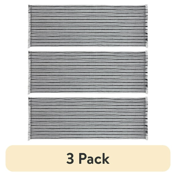 (3 pack) Mainstays Coastal Stripe Indoor Runner 20" x 60" β Blue, White & Black