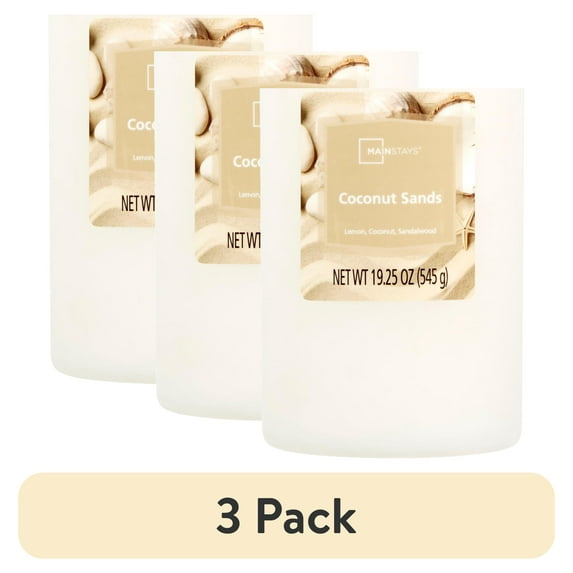 (3 pack) Mainstays Coconut Sands Scented Single-Wick Frosted Glass Jar Candle, 19.25 oz