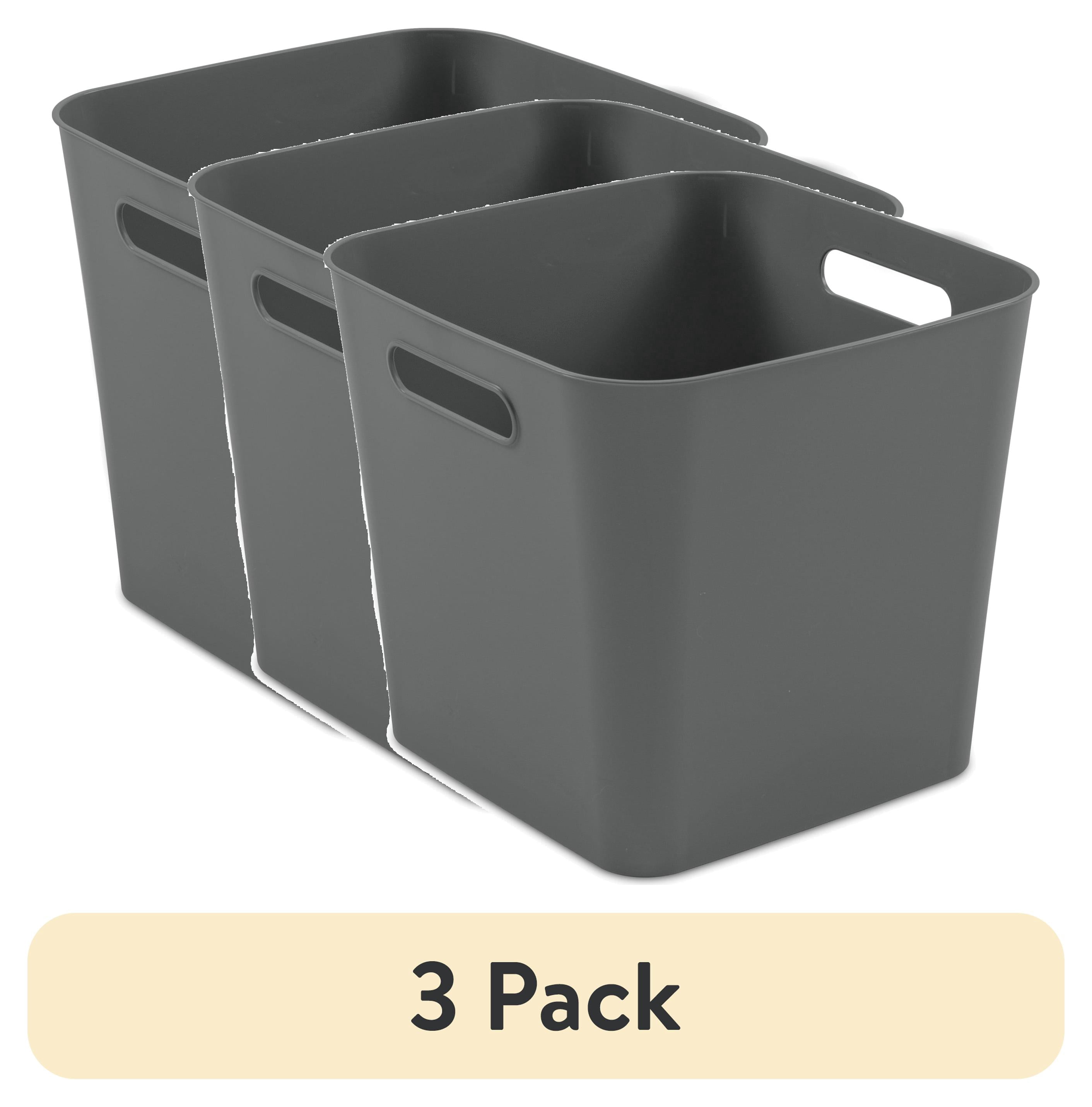 (3 pack) Mainstays Cube Bin, Open Plastic Storage Containers, Versatile Stylish Organizers with Handles, Gray Flannel