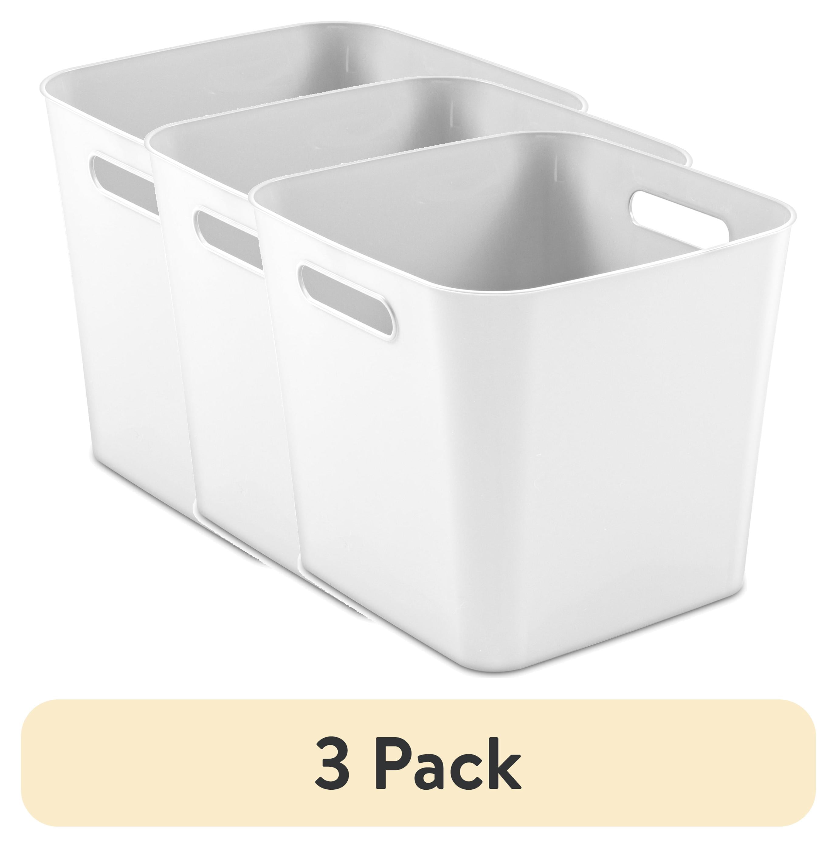 (3 pack) Mainstays Cube Bin, Open Plastic Storage Containers, Versatile Stylish Organizers with Handles, White