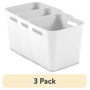 (3 pack) Mainstays Cube Bin, Open Plastic Storage Containers, Versatile Stylish Organizers with Handles, White