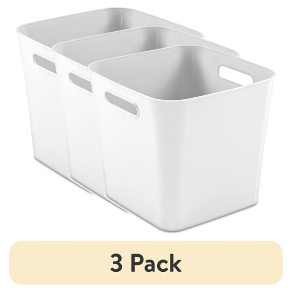 (3 pack) Mainstays Cube Bin, Open Plastic Storage Containers, Versatile Stylish Organizers with Handles, White