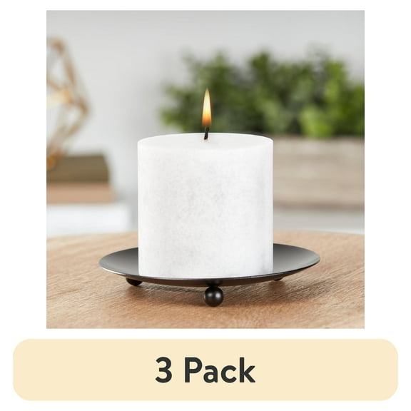 (3 pack) Mainstays Decorative Black Metal Pillar Tealight Candleholder Plate, 5"