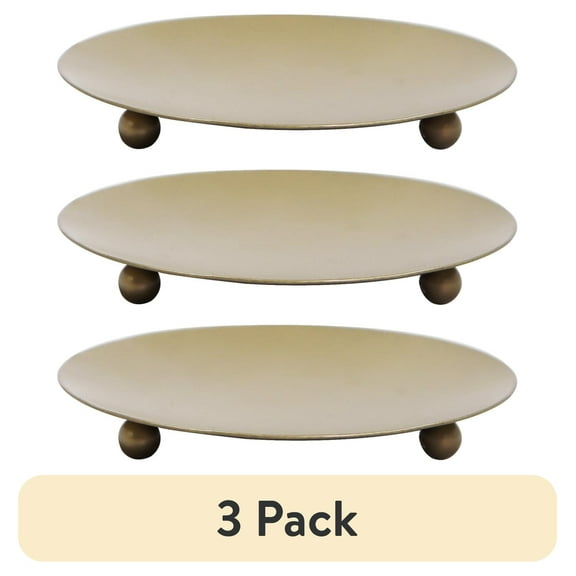 (3 pack) Mainstays Decorative Gold Tone Metal Pillar Tealight Candleholder Plate, 5"