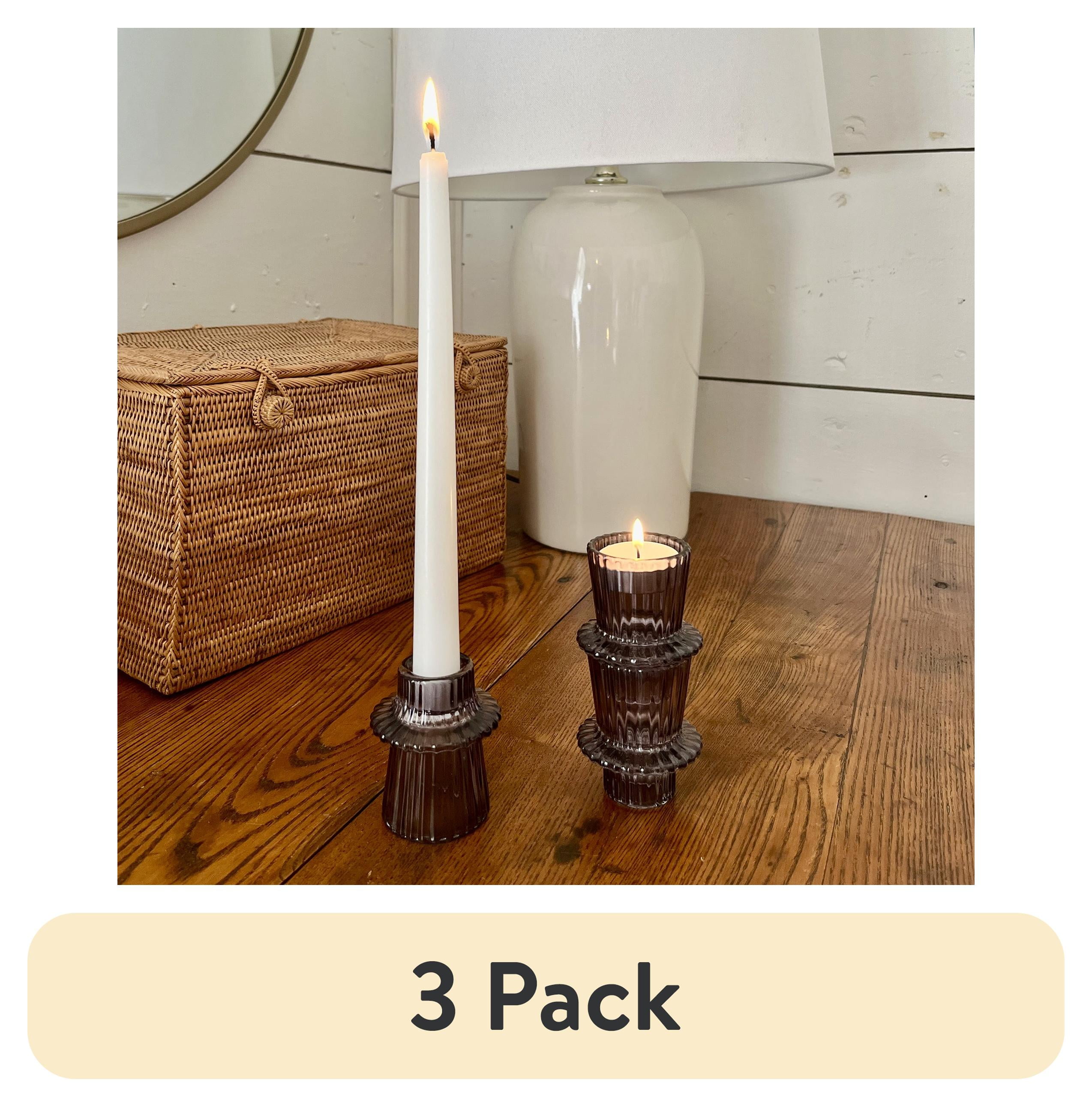 (3 pack) Mainstays Decorative Smoke Glass Ribbed Taper Tealight Candleholder, Set of 3, 3"
