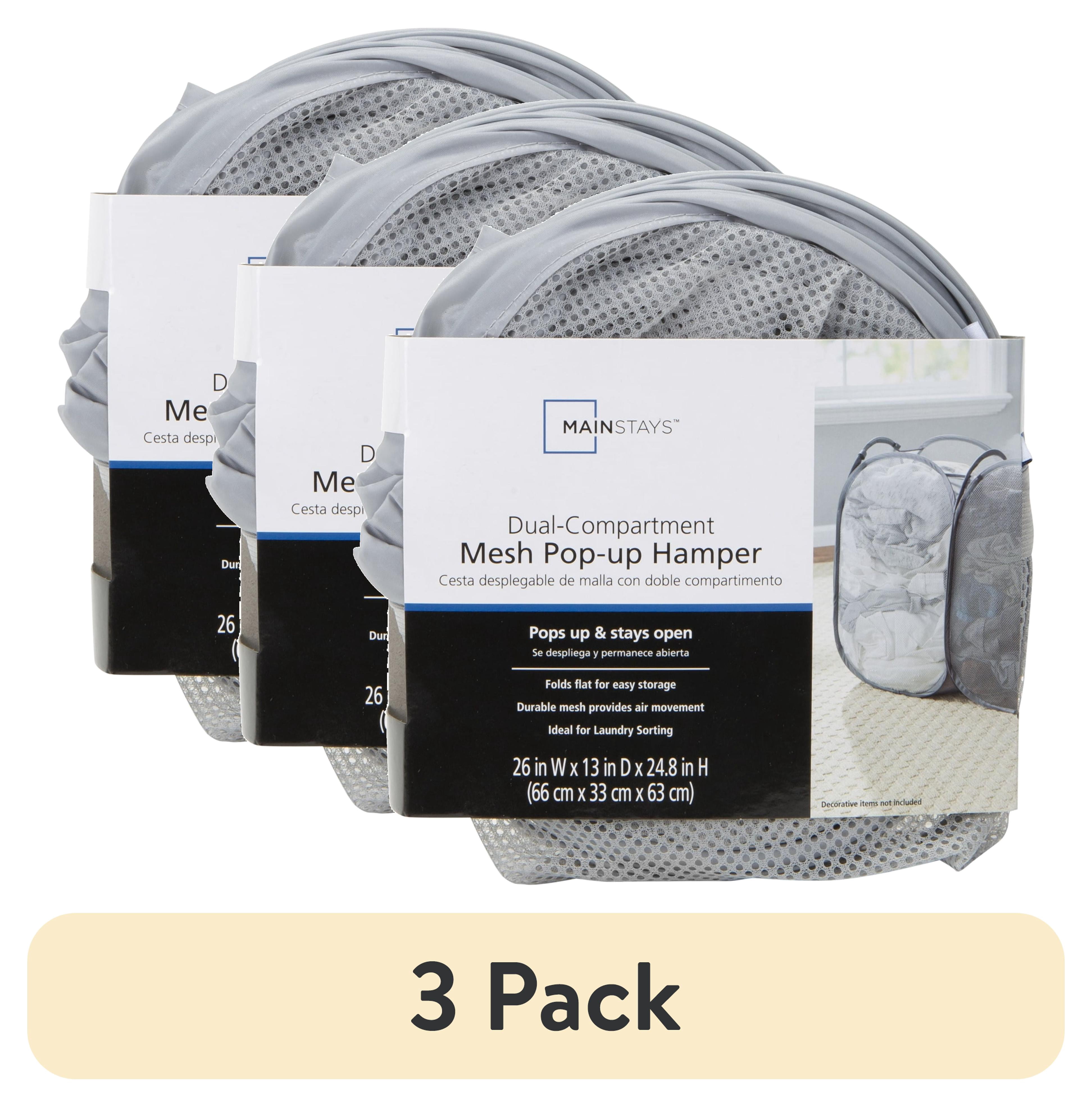 (3 pack) Mainstays Dual Pop-up Mesh Laundry Hamper with Durable Design