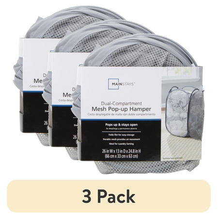 (3 pack) Mainstays Dual Pop-up Mesh Laundry Hamper with Durable Design