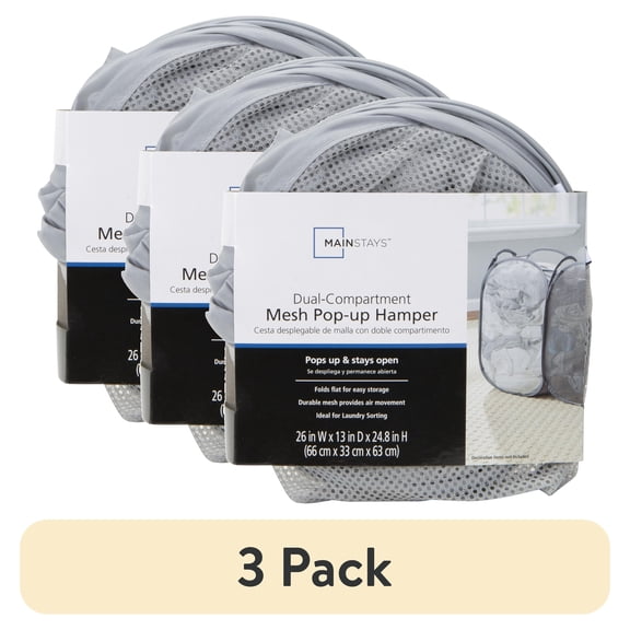 (3 pack) Mainstays Dual Pop-up Mesh Laundry Hamper with Durable Design