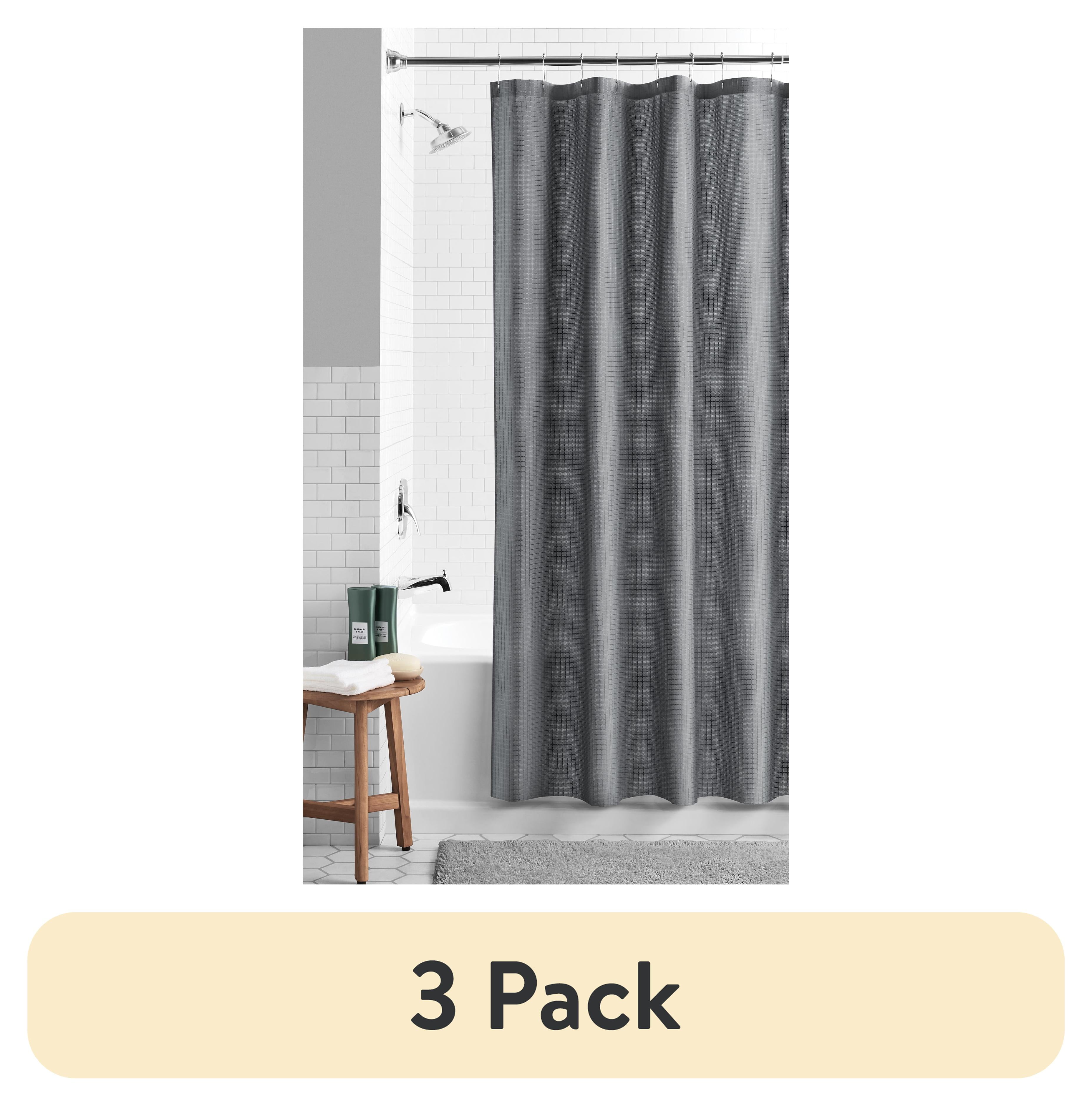 (3 pack) Mainstays Eco-Friendly Waffle-Weave Fabric Shower Curtain, with Recycled Polyester, 72” x 72”, Gray
