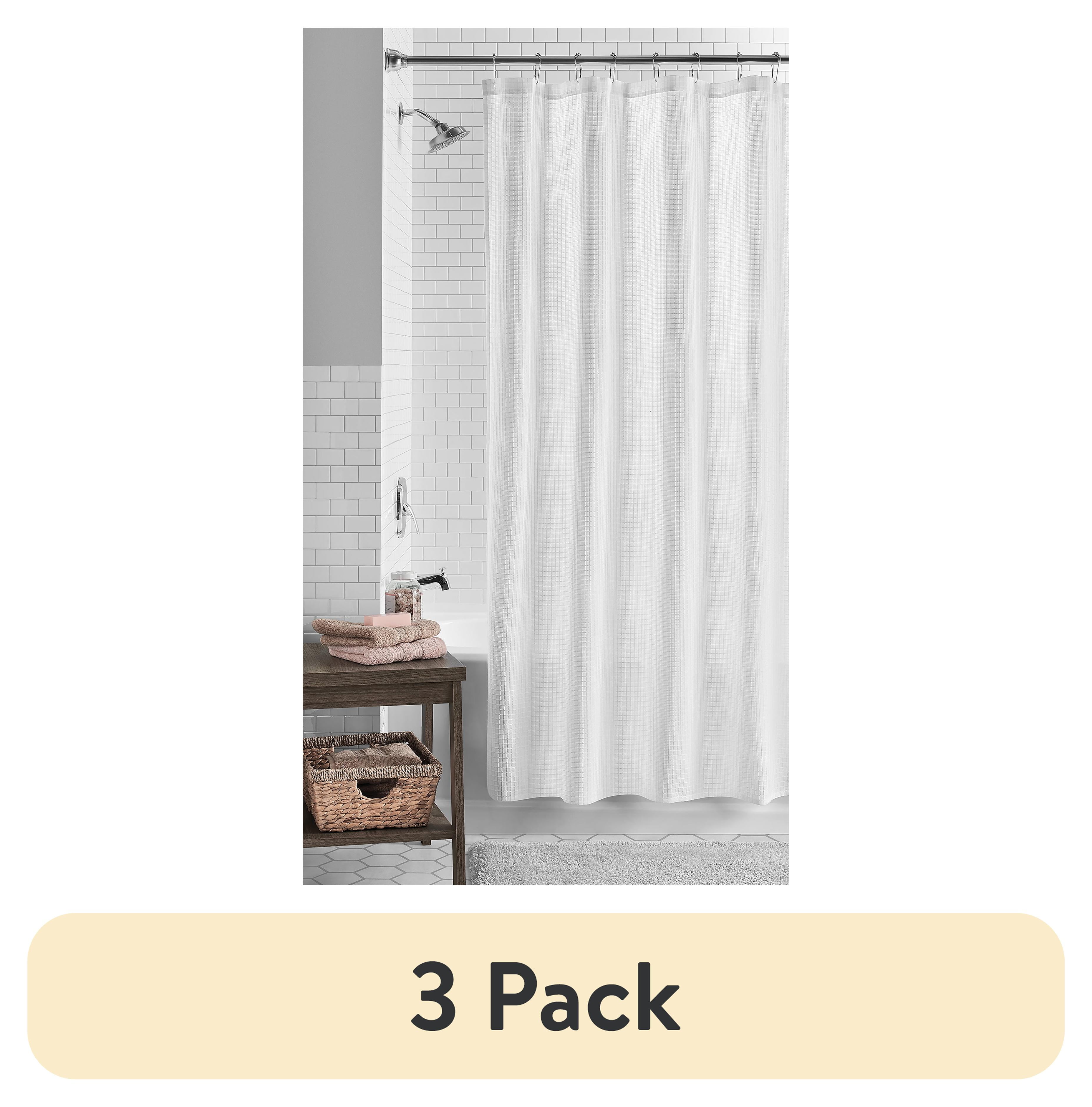 (3 pack) Mainstays Eco-Friendly Waffle-Weave Fabric Shower Curtain, with Recycled Polyester, 72” x 72”, White