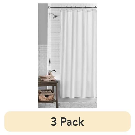 (3 pack) Mainstays Eco-Friendly Waffle-Weave Fabric Shower Curtain, with Recycled Polyester, 72” x 72”, White