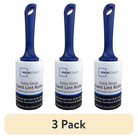 (3 pack) Mainstays Extra Sticky Giant Lint Roller – 100 Sheets per Roll, 4.6" Tall Sheets, High-Capacity Cleaning, Pets, Clothing, Furniture, Crafts, Travel