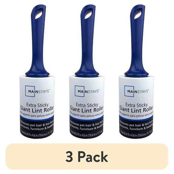 (3 pack) Mainstays Extra Sticky Giant Lint Roller – 100 Sheets per Roll, 4.6" Tall Sheets, High‑Capacity Cleaning, Pets, Clothing, Furniture, Crafts, Travel