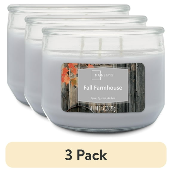 (3 pack) Mainstays Fall Farmhouse 3 Wick Candle, 11.5 oz