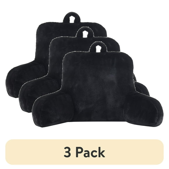 (3 pack) Mainstays Faux Fur Plush Backrest Pillow, Black