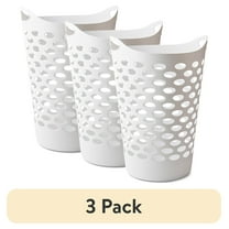 (3 pack) Mainstays Plastic Round Laundry Hamper, White, with Carrying Handles
