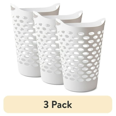 (3 pack) Mainstays Plastic Round Laundry Hamper, White, with Carrying Handles