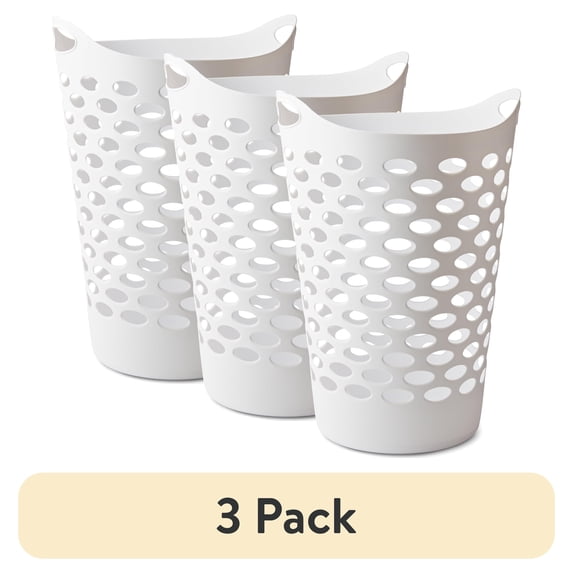 (1 pack) Mainstays Flexible Round Laundry Hamper, White Plastic