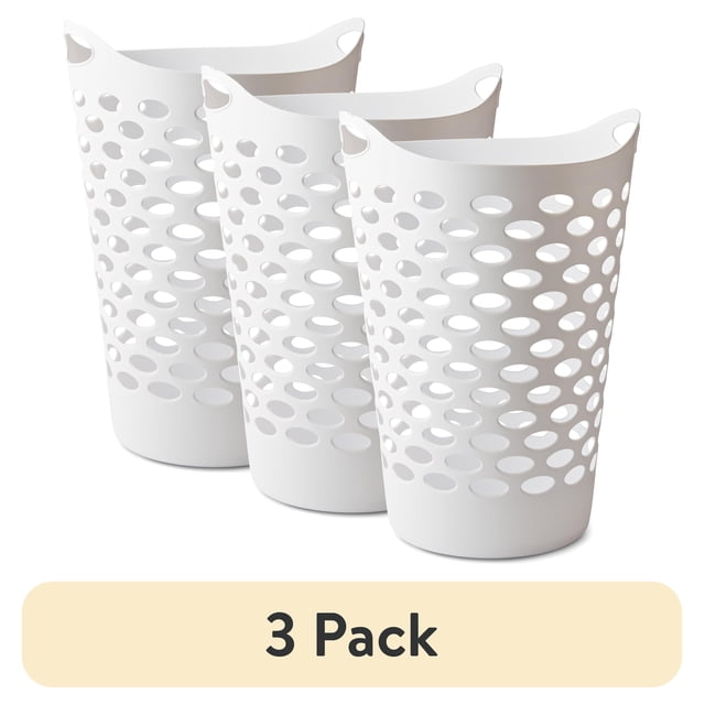 (1 pack) Mainstays Flexible Round Laundry Hamper, White Plastic