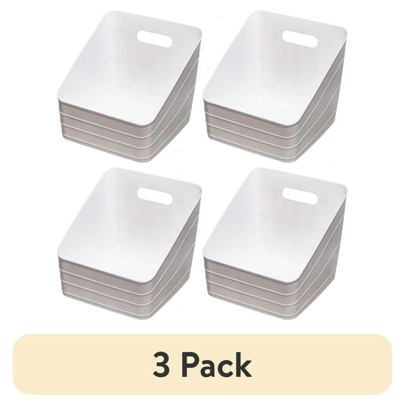 (3 pack) Mainstays Flexible Plastic Closet Bin, White, 4 pack