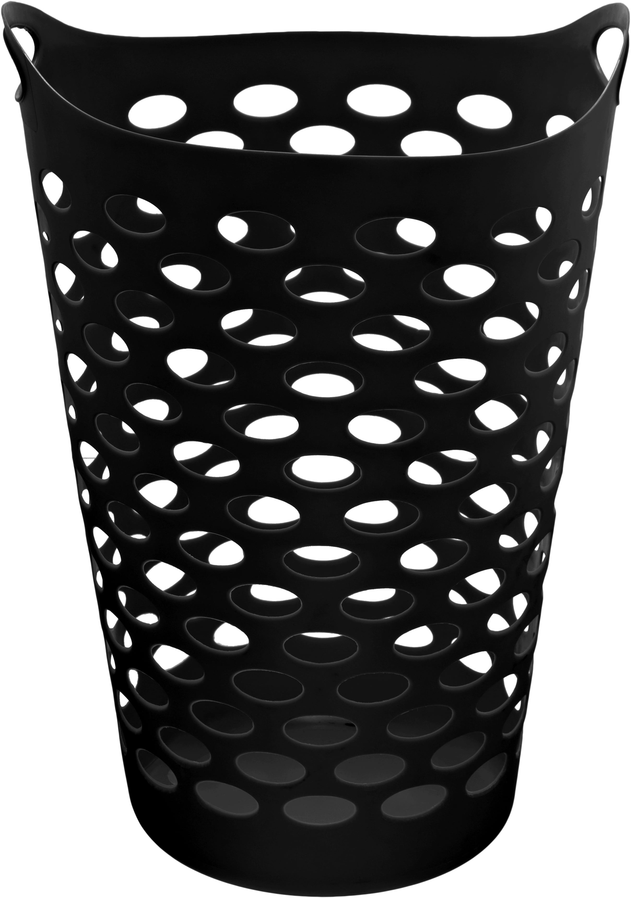(1 pack) Mainstays Flexible Round Laundry Hamper with Carry Handles, Black Plastic