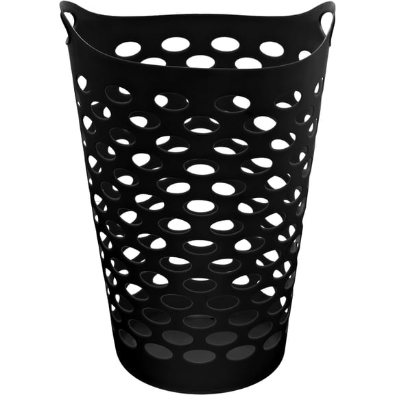 (3 pack) Mainstays Flexible Round Laundry Hamper with Carry Handles, 2.2 Bushels, Black Plastic