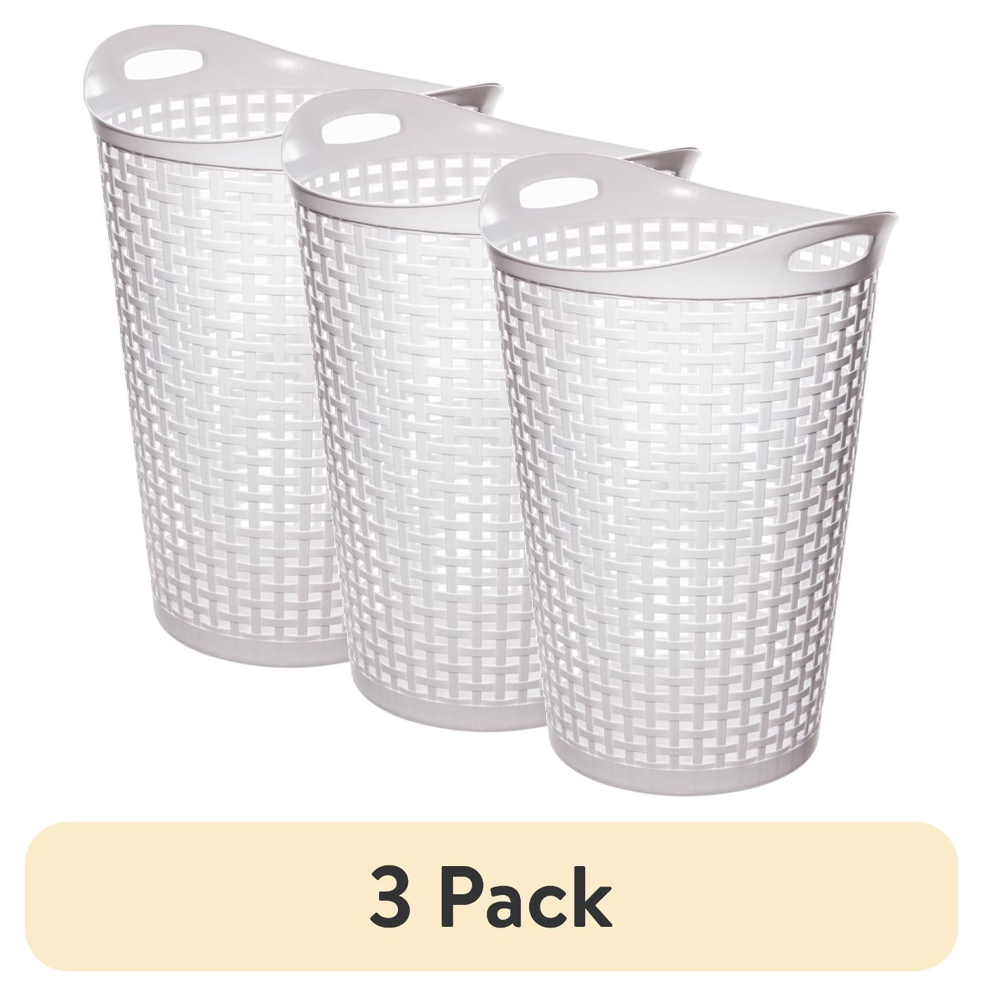 (3 pack) Mainstays Flexible Wicker Round Laundry Hamper, White Plastic