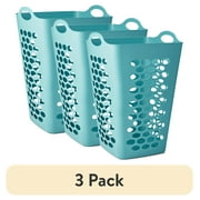 (3 pack) Mainstays 2 Bushel Flexible Square Laundry Hamper, Teal Plastic