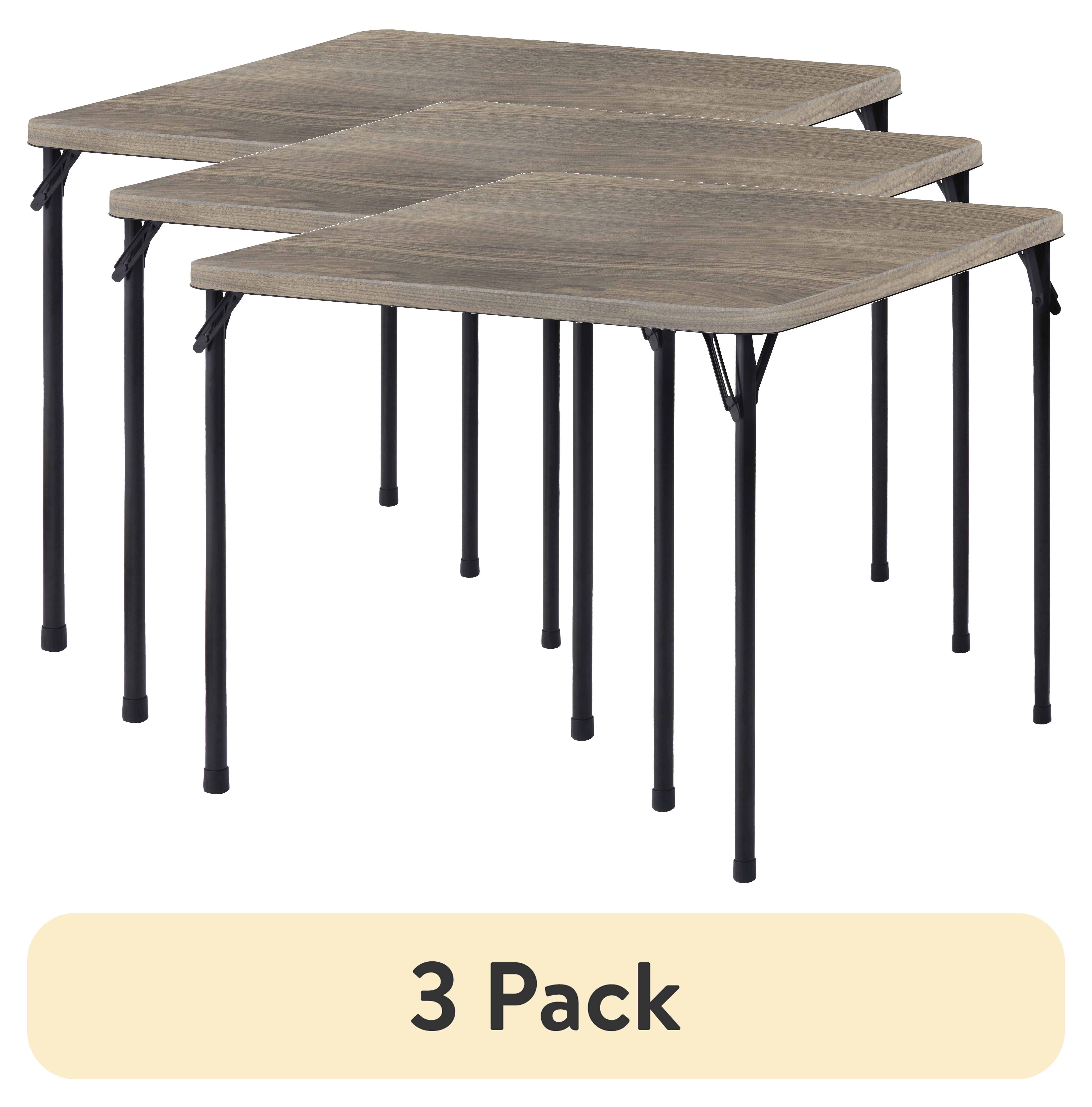 (3 pack) Mainstays Folding Card Table, 34 in Square, Rustic Oak Walnut