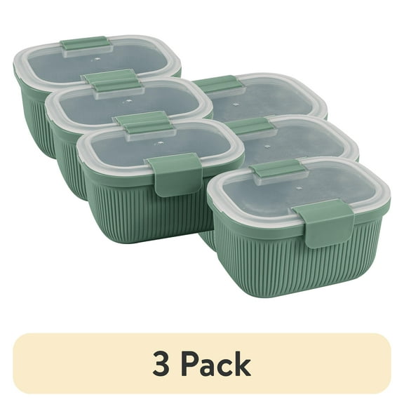 (3 pack) Mainstays Food Storage Snack Container, Plastic, Rectangle, Green, 19oz Capacity, Best Used for On-the-Go Snacks and Small Portions
