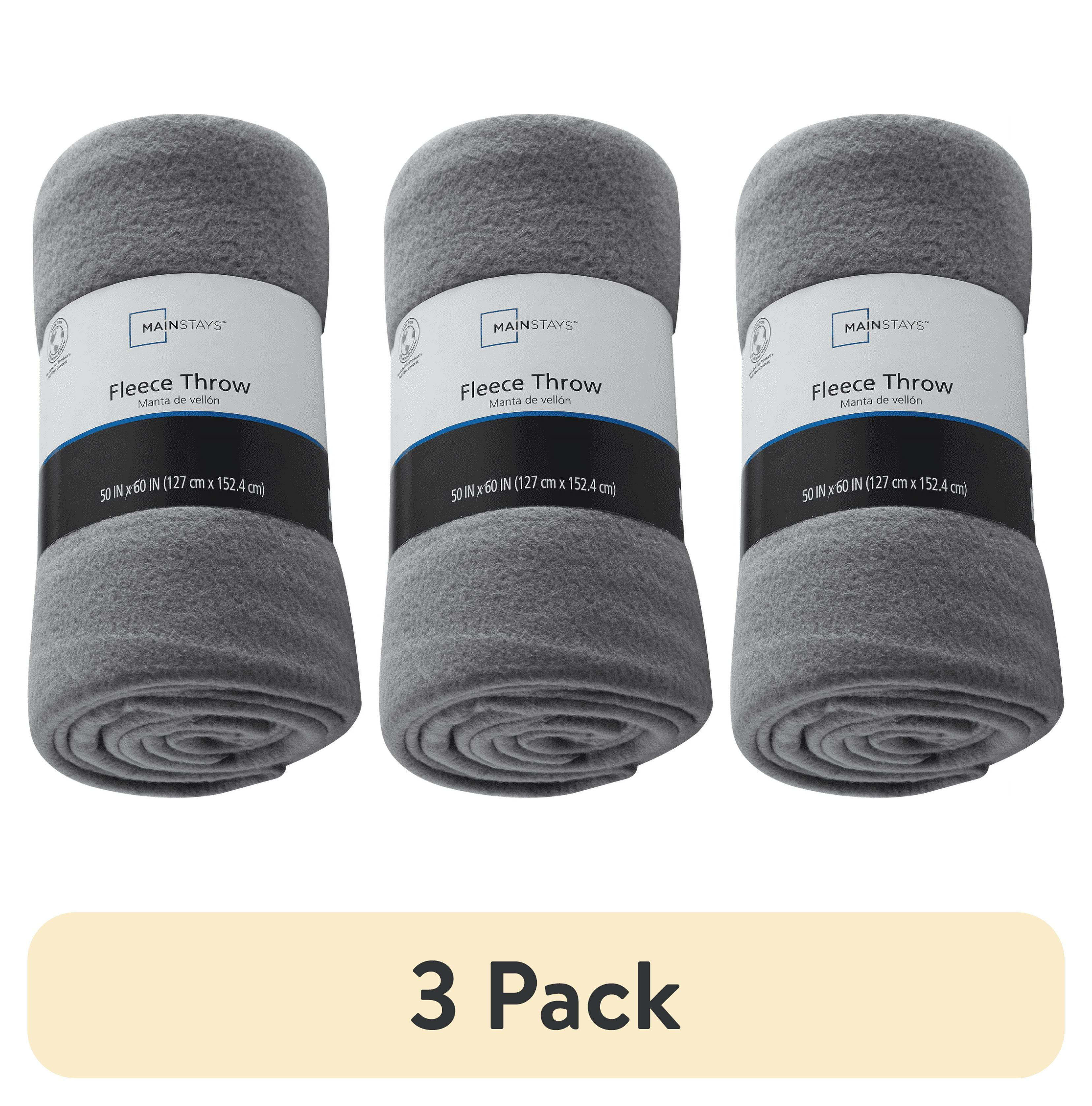 (3 pack) Mainstays Gray Flannel Cozy Fleece Throw Blanket, 50" x 60"