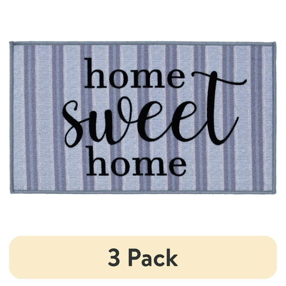 (3 pack) Mainstays Home Sweet Home Striped Indoor Accent Rug, Blue & Gray, 17"x30"