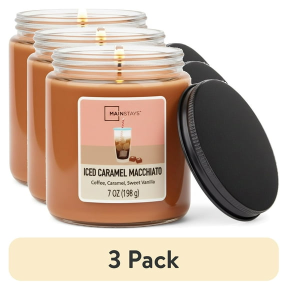 (3 pack) Mainstays Single-Wick Twist Glass Jar Scented Candle, Iced Caramel Macchiato, 7oz.