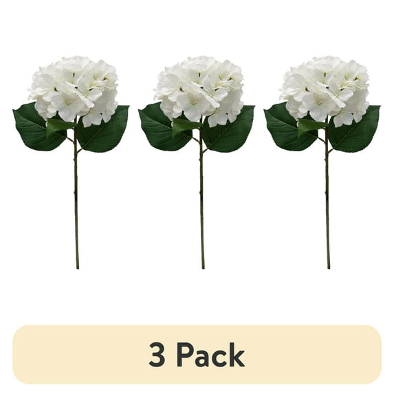 (3 pack) Mainstays Indoor Artificial Hydrangea Flower Stem, White Color, Assembled Height 24"
