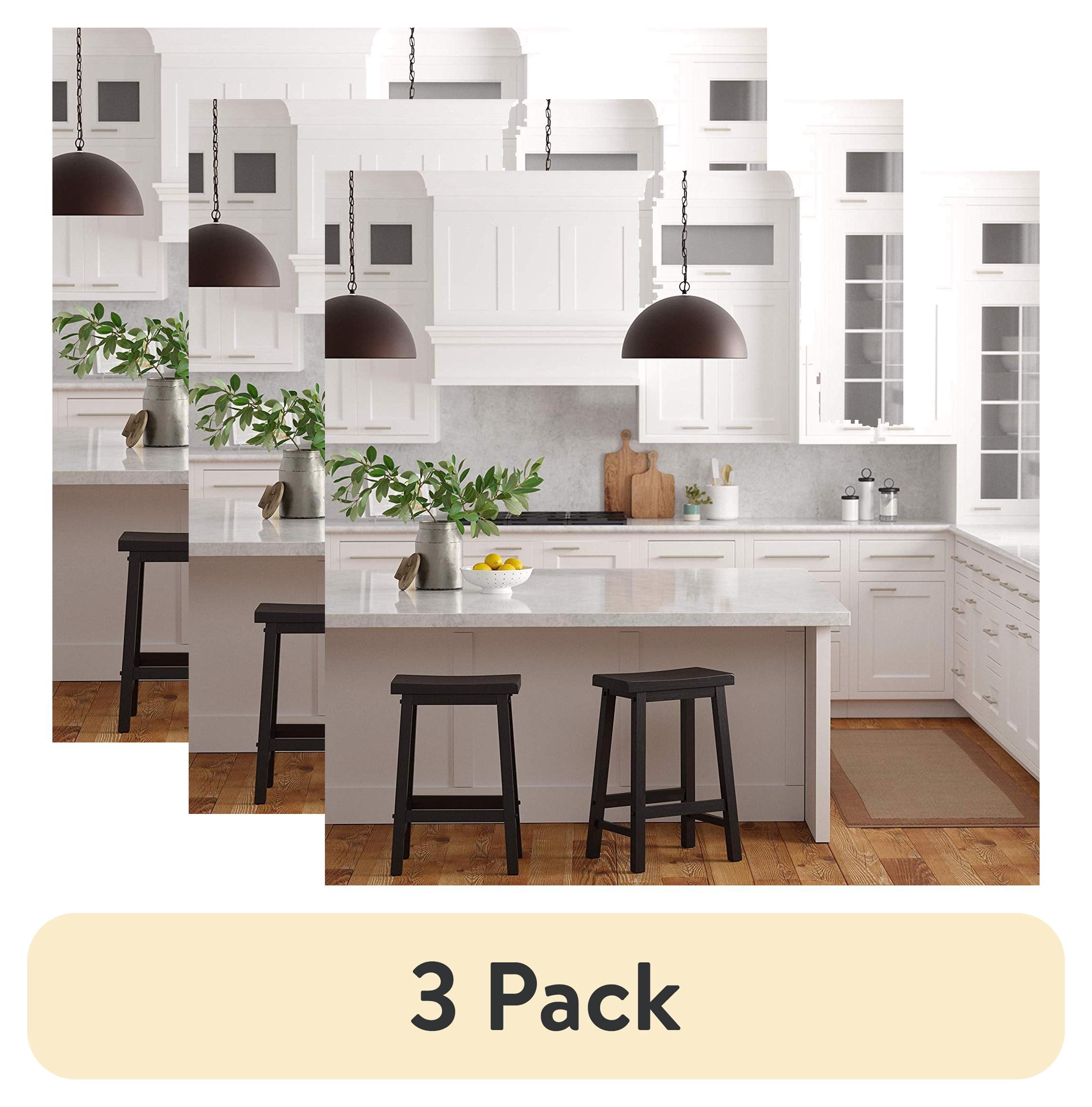 (3 pack) Mainstays Indoor 24 in Counter Height Backless Saddle Wood Stool, Set of 2, Black